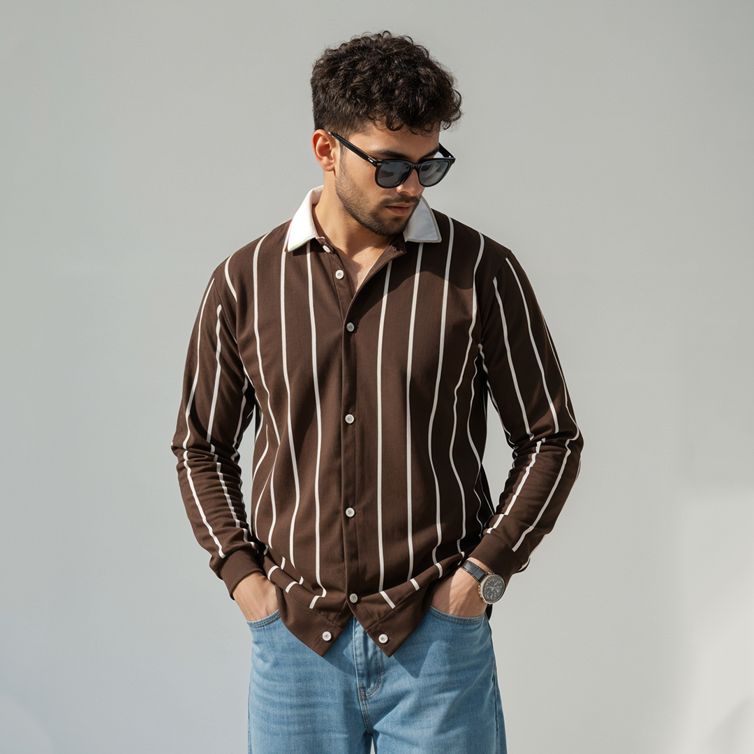 Vybe - Calm Button Down Sweatshirt - Brown