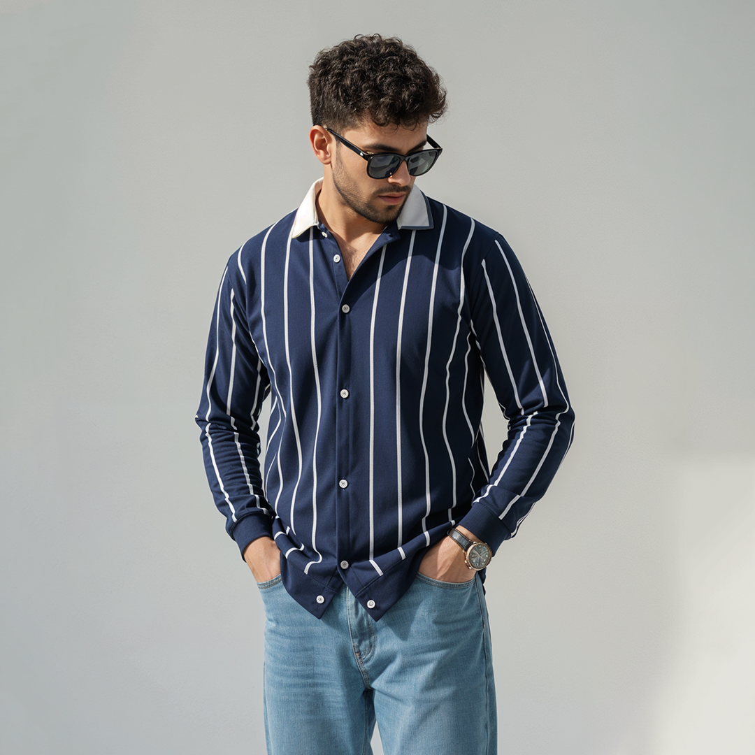 Vybe - Calm Button Down Sweatshirt - Navyblue